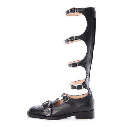 Gucci Calfskin Queercore Brogue Knee High Boots 38 Black 1 of 8