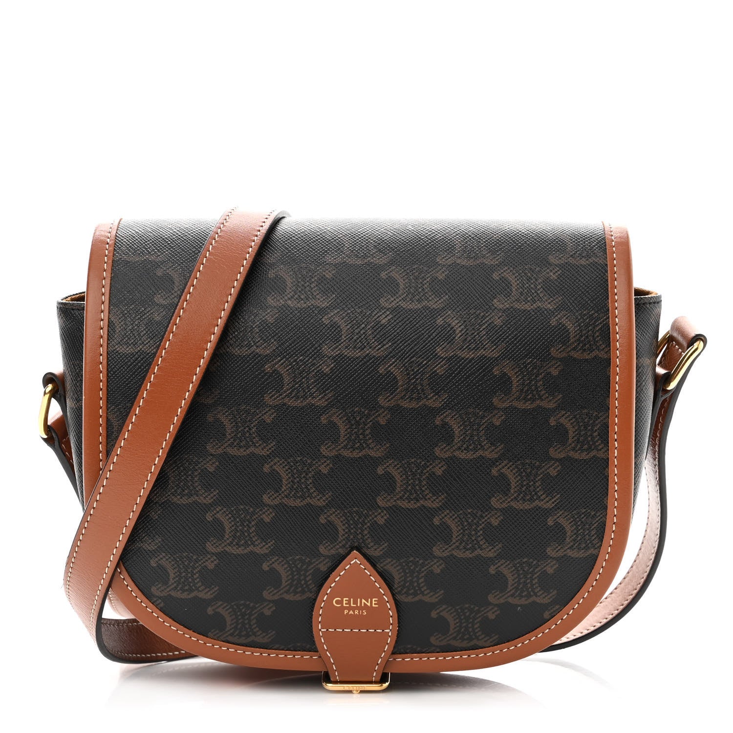 Celine Triomphe Canvas Medium Folco Bag Tan 1 of 8