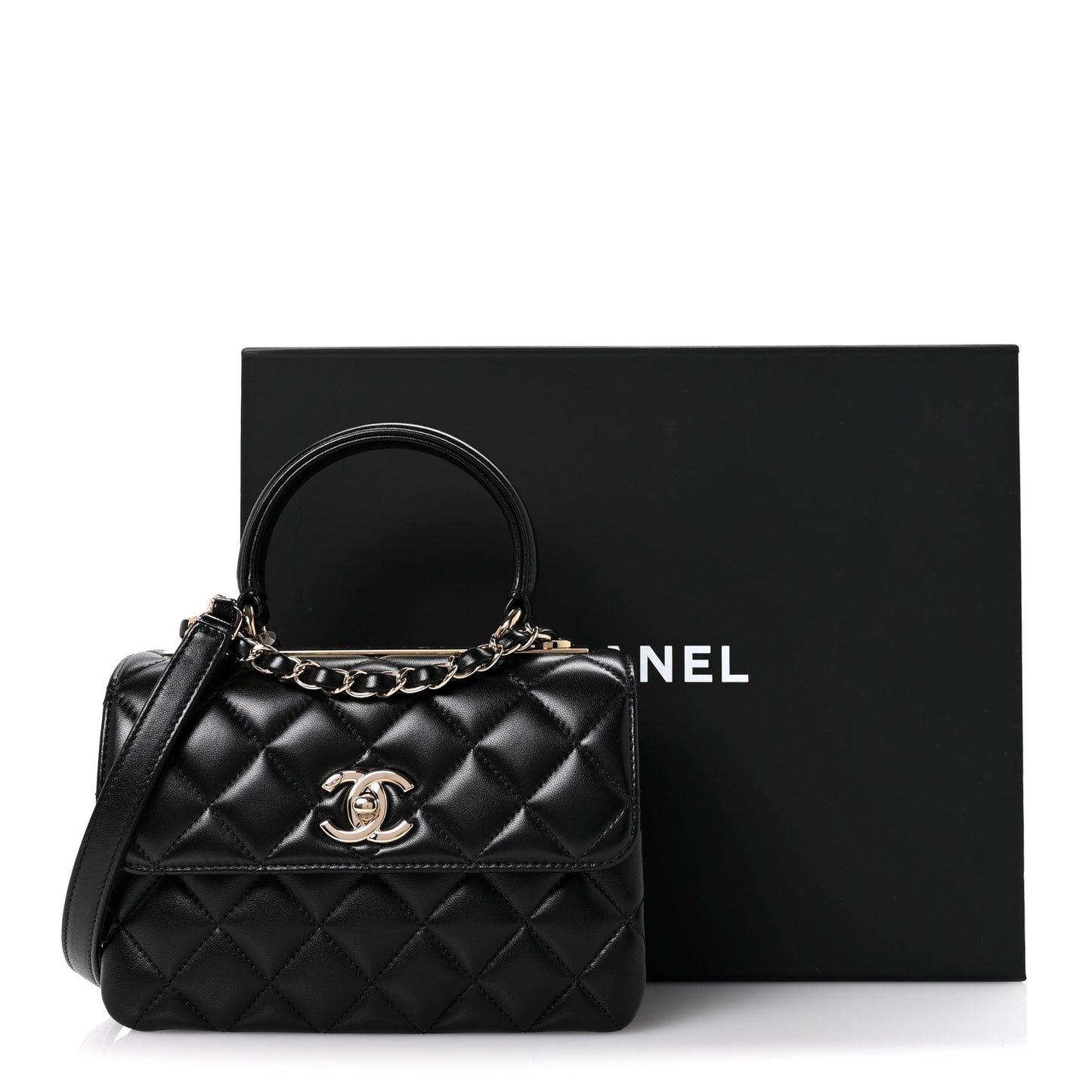Lambskin Quilted Mini Trendy CC Dual Handle Flap Bag Black