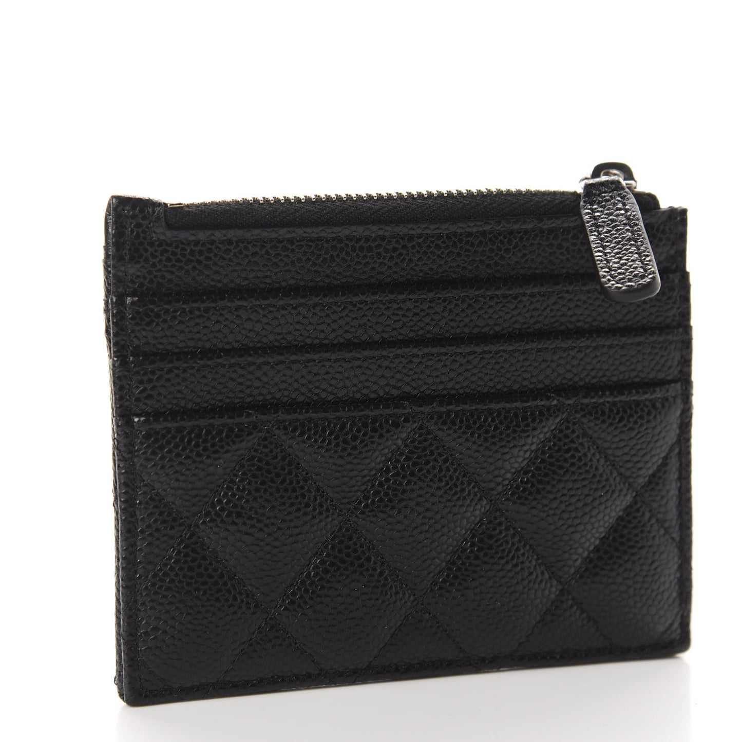 Caviar Quilted CC Zip Card Holder Black
