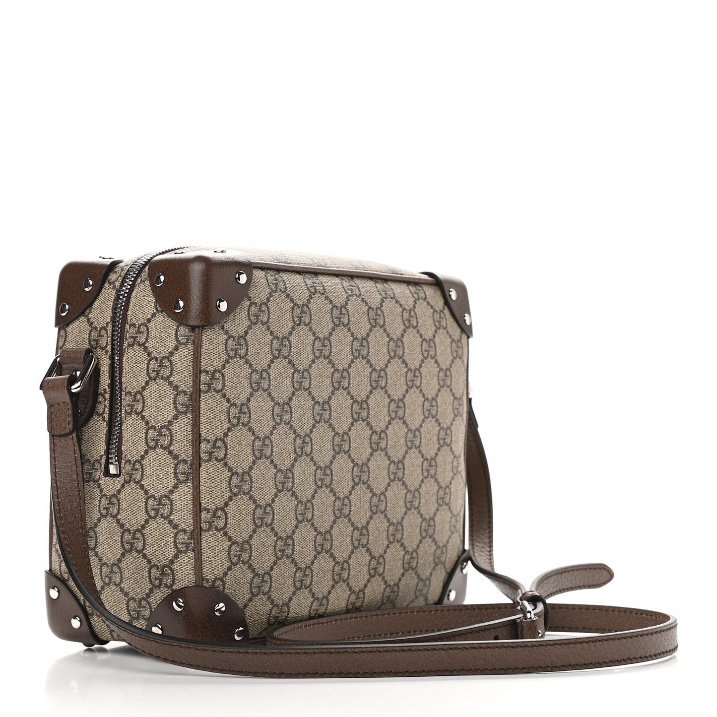 GG Supreme Monogram Textured Calfskin Square Messenger Bag Beige Ebony New Acero