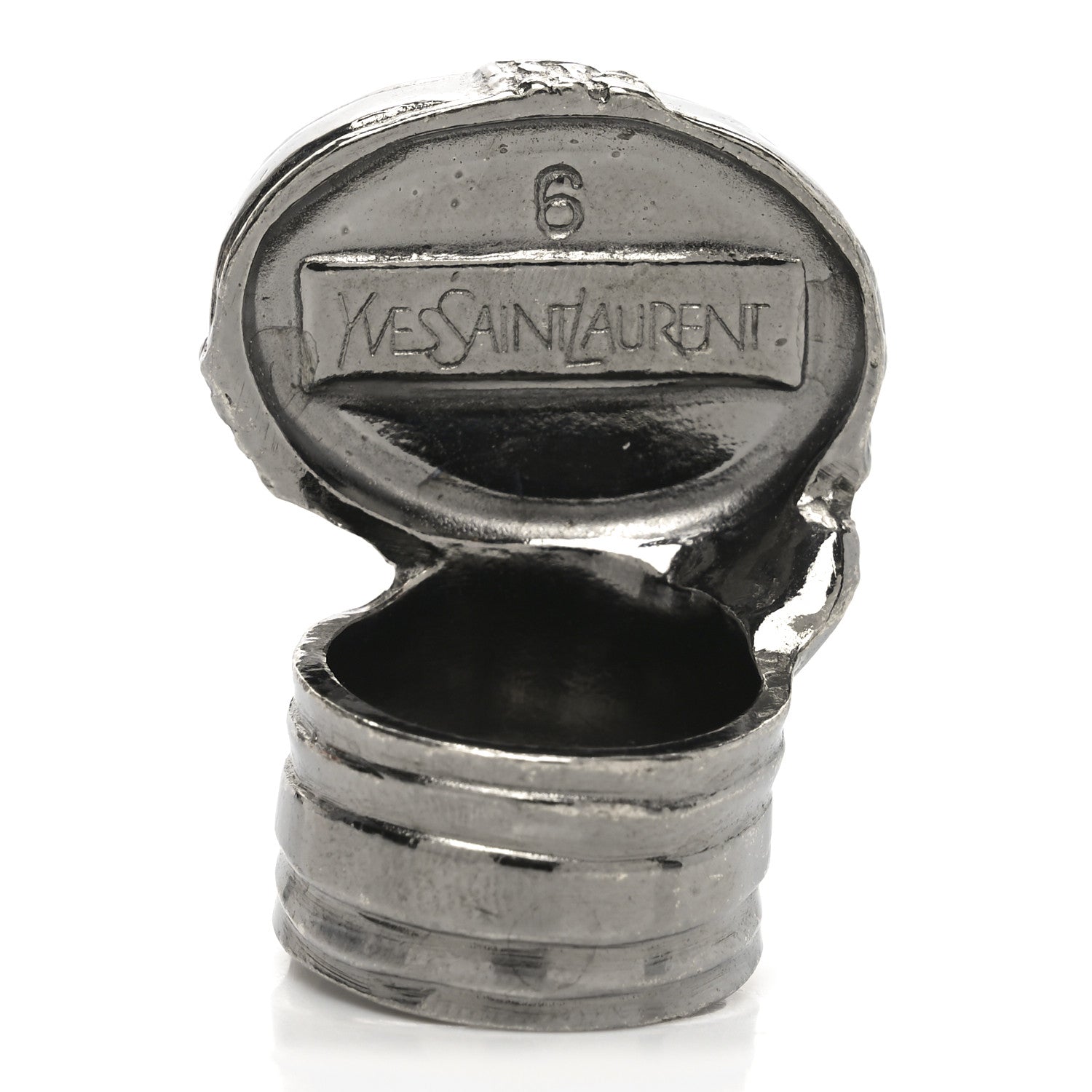 Saint Laurent Glass Cabochon Gunmetal Arty Ovale Ring 52 6 Black 3 of 5