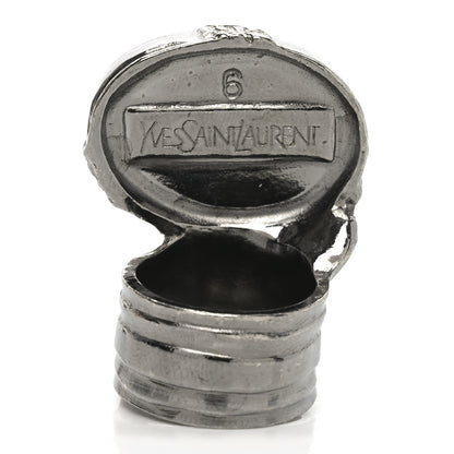 Saint Laurent Glass Cabochon Gunmetal Arty Ovale Ring 52 6 Black 3 of 5