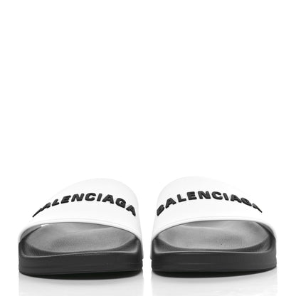 Balenciaga Rubber Womens Logo Pool Slide Sandals 39 Black White 2 of 9