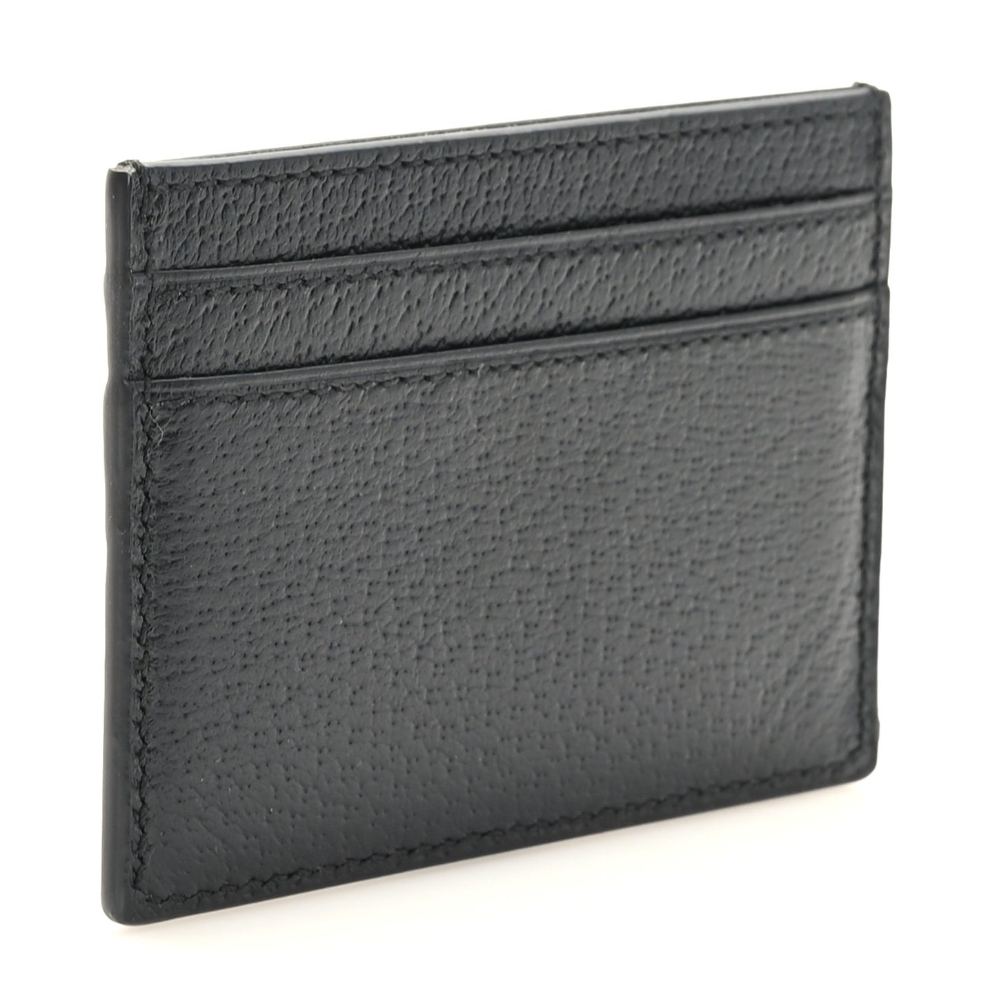 Textured Dollar Calfskin Interlocking G Card Holder Black