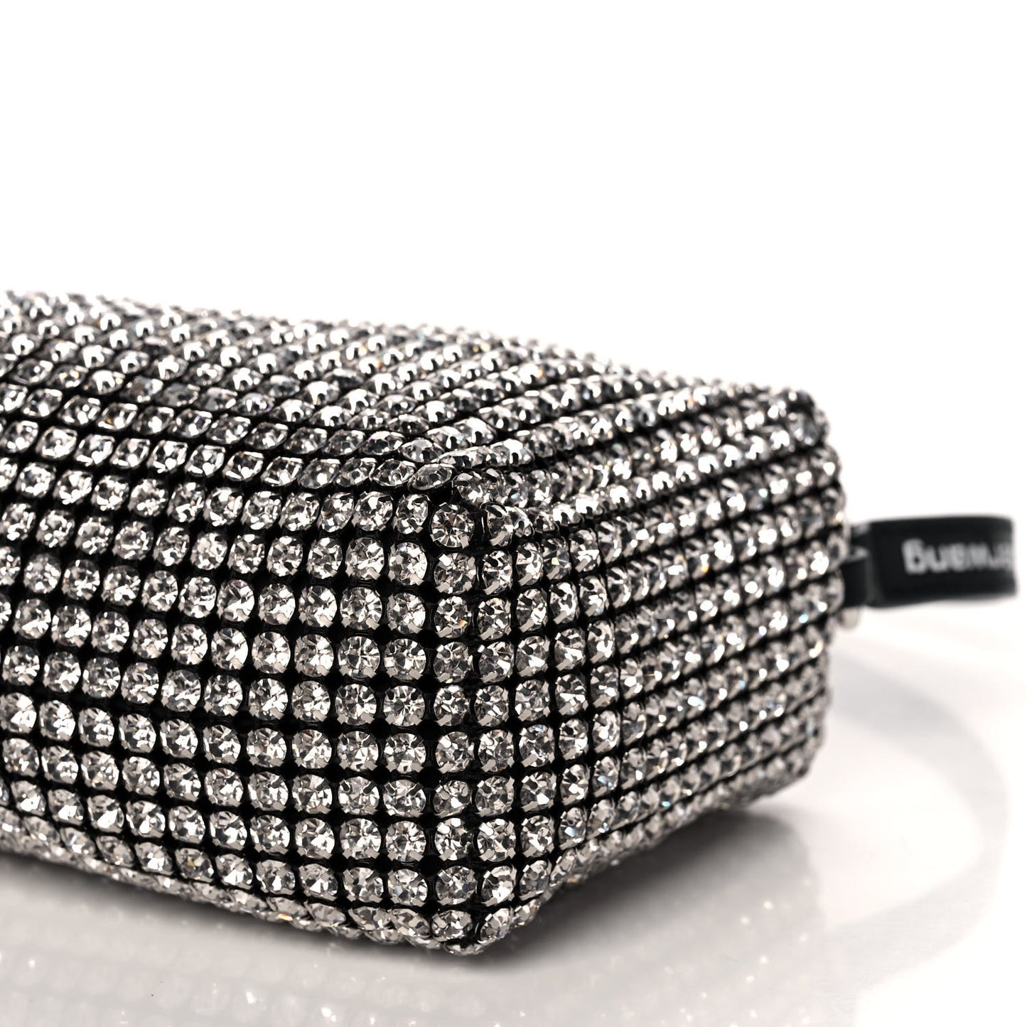 Mesh Crystal Rhinestone Mini Heiress Pouch Black Silver