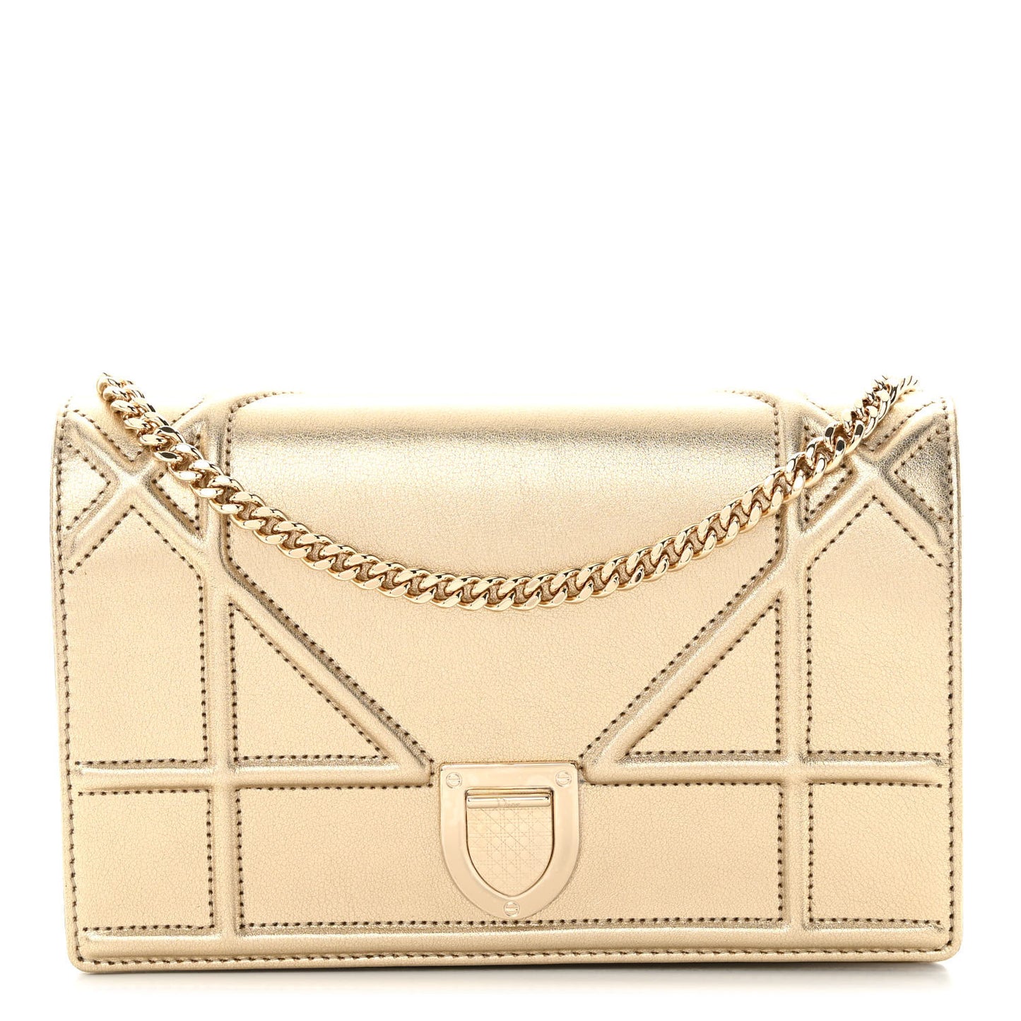 Metallic Calfskin Diorama Wallet on Chain Pouch Light Gold