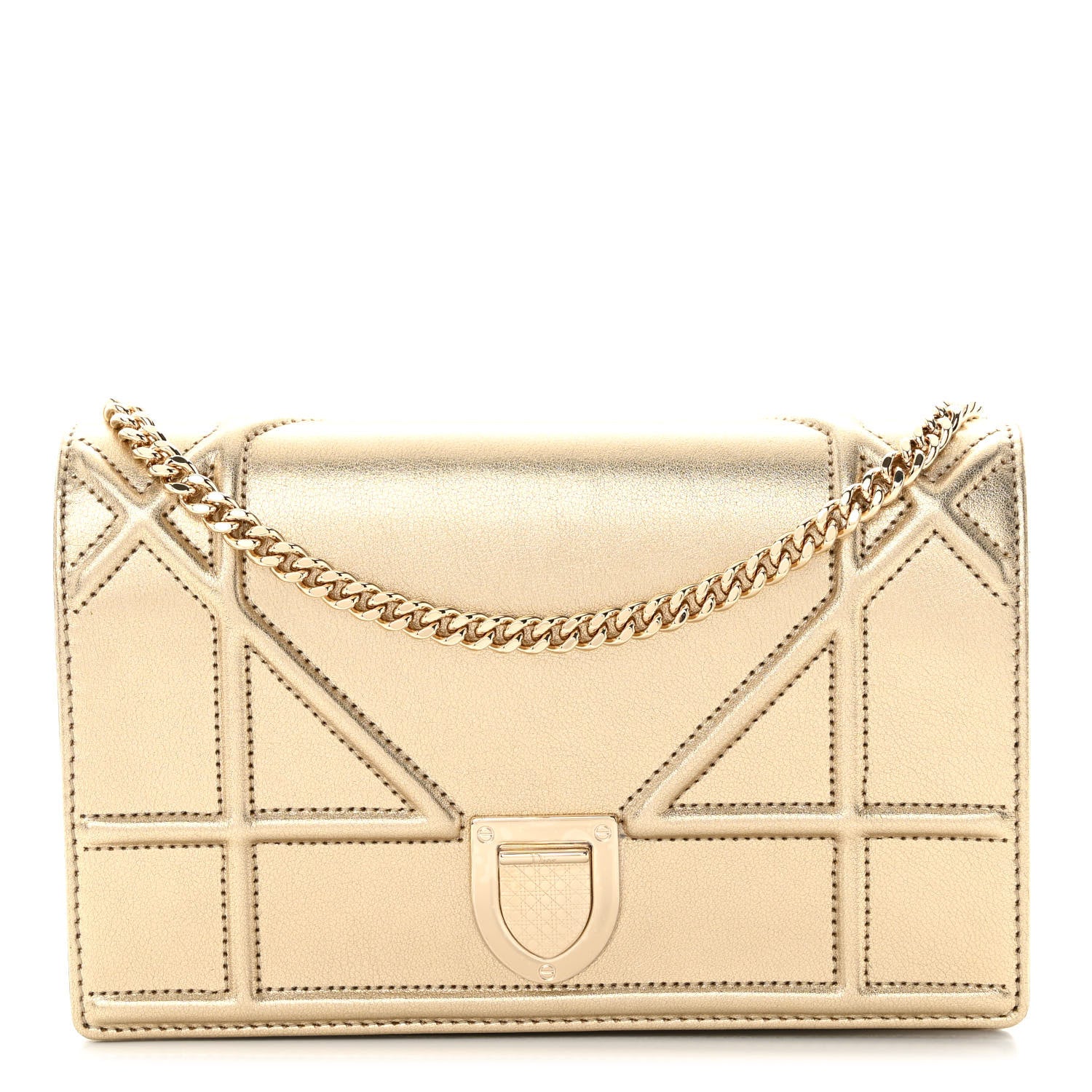 Christian Dior Metallic Calfskin Diorama Wallet on Chain Pouch Light Gold 1 of 9