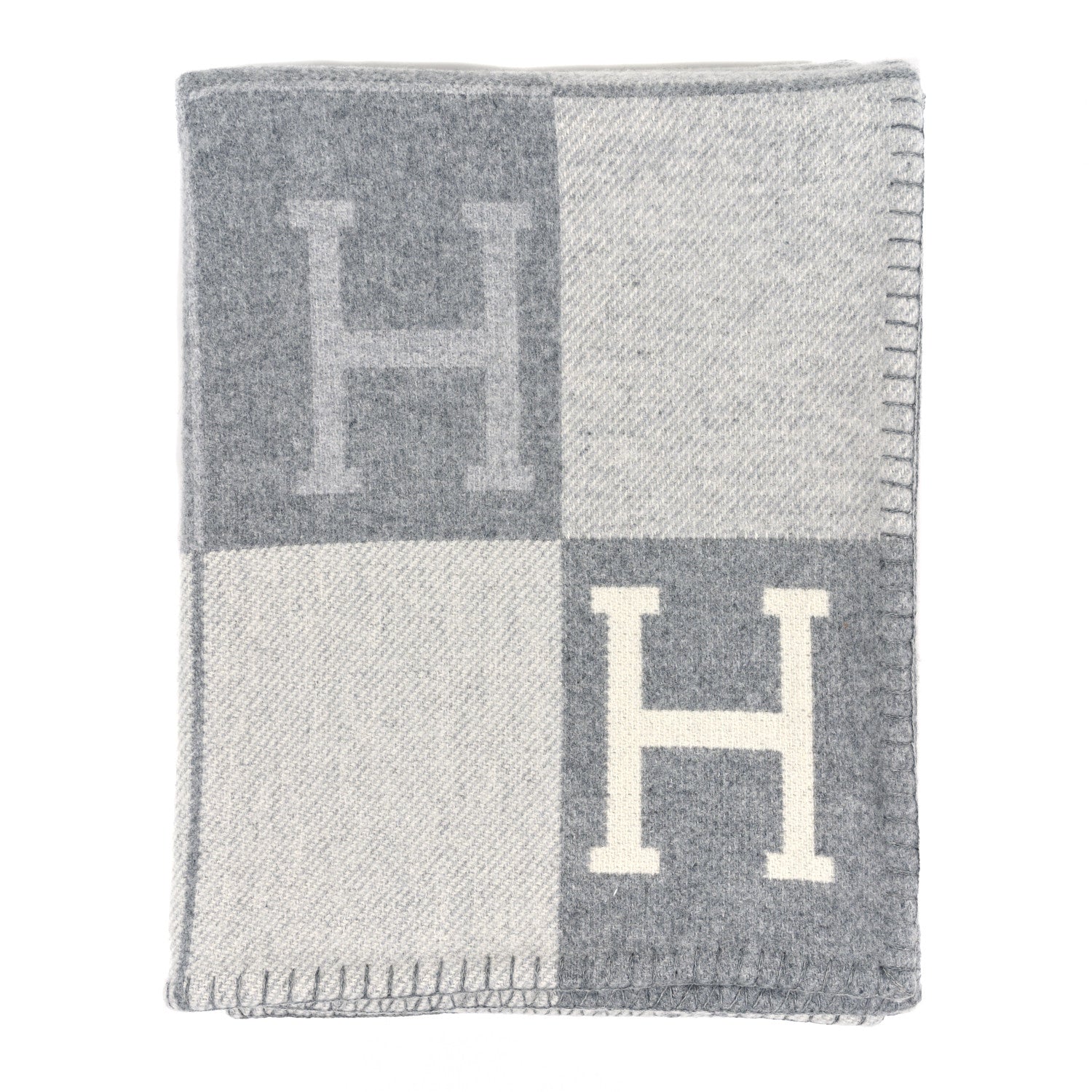 Hermes Wool Cashmere Avalon III Blanket Ecru Gris Clair 1 of 3