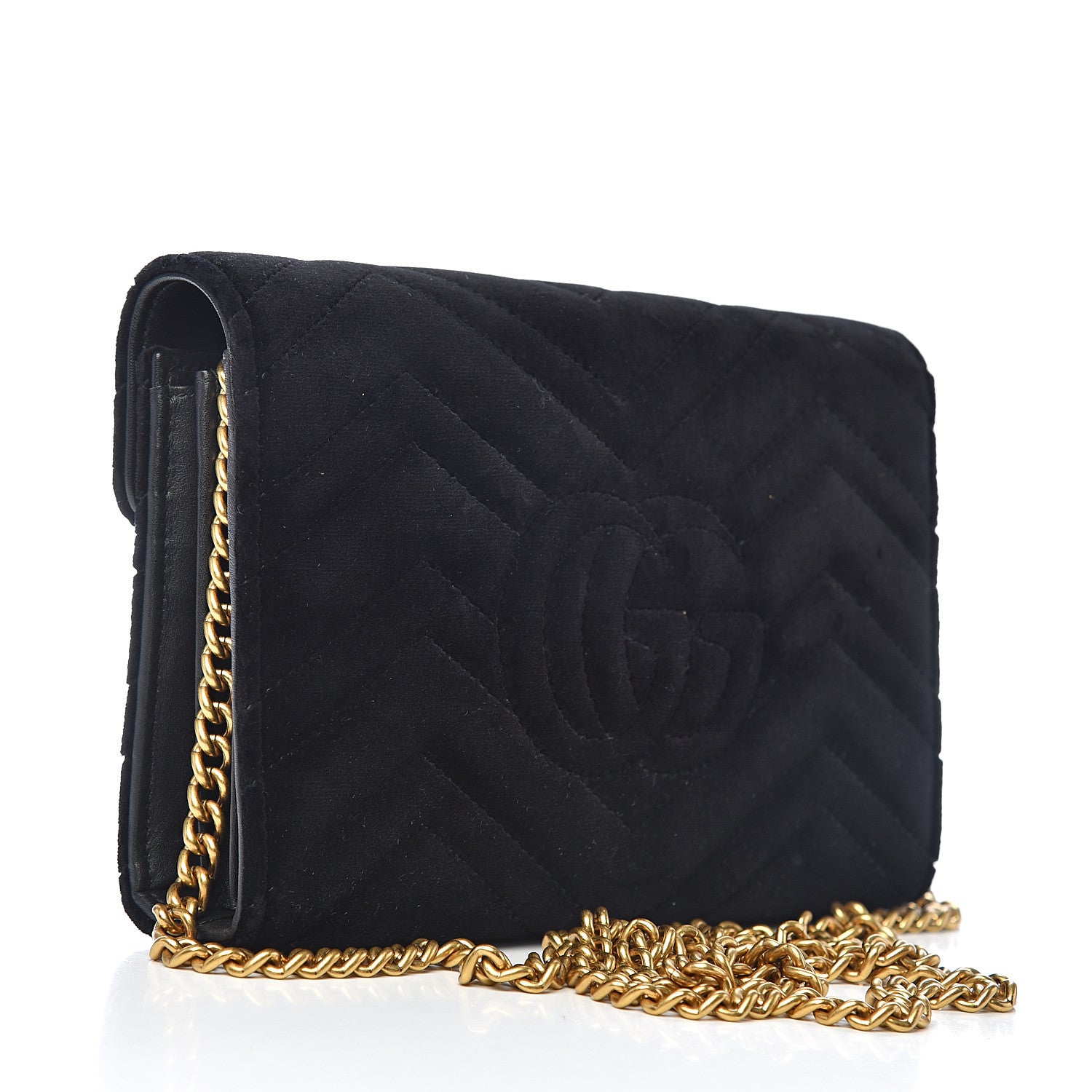 Gucci Velvet Matelasse GG Marmont Chain Wallet Black 2 of 9