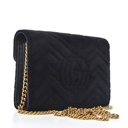 Gucci Velvet Matelasse GG Marmont Chain Wallet Black 2 of 9