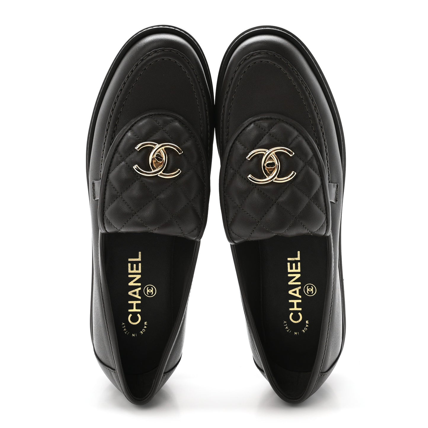 Lambskin Quilted CC Turnlock Loafers 39.5 Dark Brown