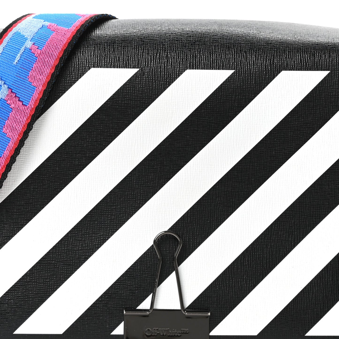 Saffiano Striped Mini Diag Binder Clip Bag Black White Indus
