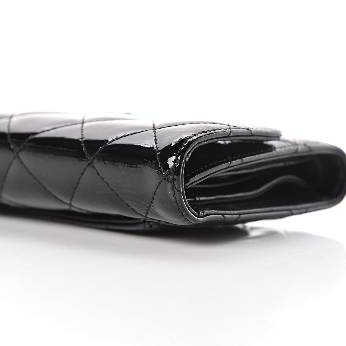 Patent Quilted Large Flap Wallet Black