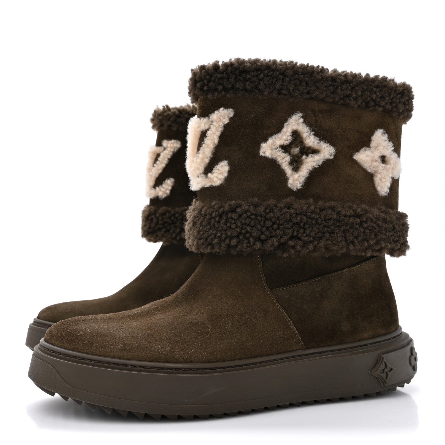 Louis Vuitton Suede Calfskin Shearling Snowdrop Flat Ankle Boot 39.5 Khaki 3 of 9