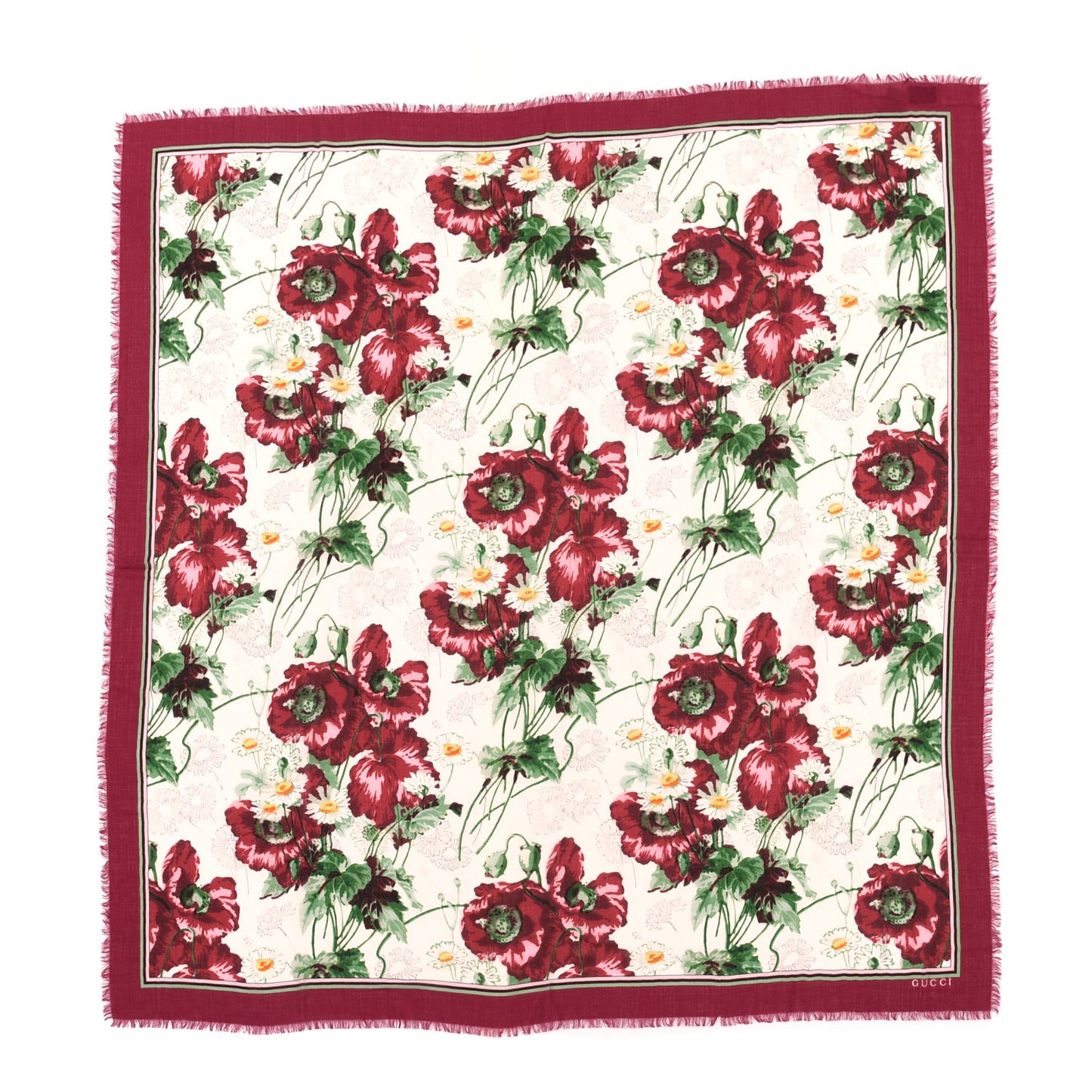 Wool Jacquard Deep Love Square Shawl Ivory Red