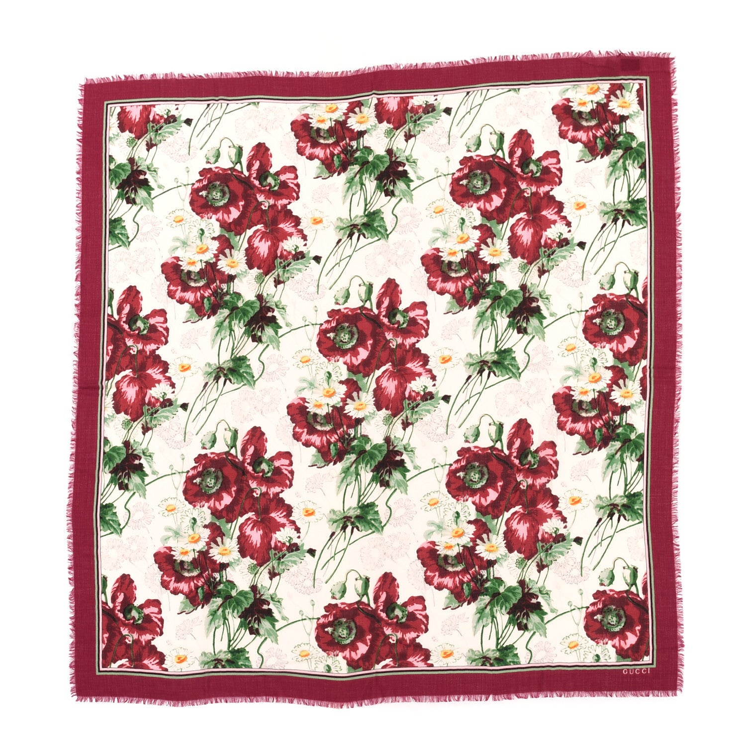 Gucci Wool Jacquard Deep Love Square Shawl Ivory Red 1 of 4