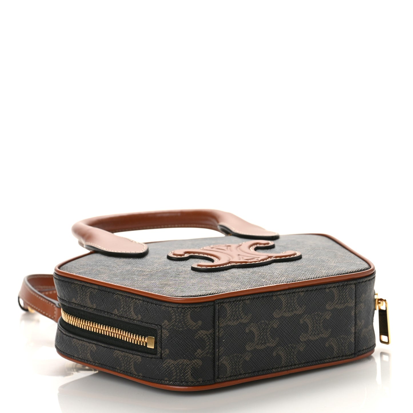 Calfskin Triomphe Canvas Mini Bowling Bag Tan