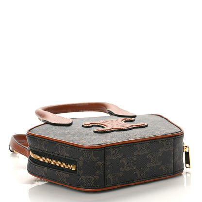 Celine Calfskin Triomphe Canvas Mini Bowling Bag Tan 4 of 8