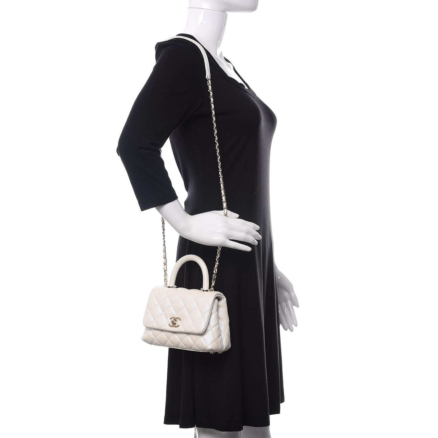 Iridescent Caviar Quilted Extra Mini Coco Handle Flap Ivory