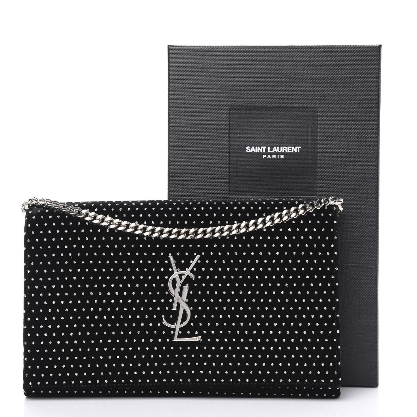 Velvet Crystal Monogram Chain Wallet Black