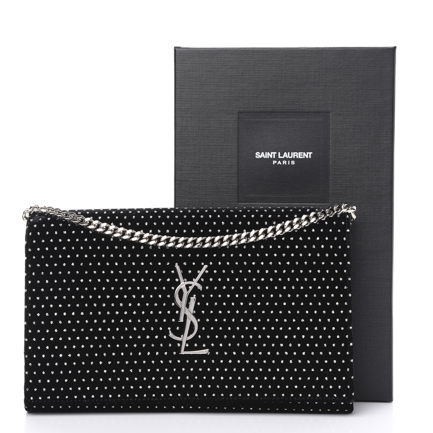 Saint Laurent Velvet Crystal Monogram Chain Wallet Black 12 of 12
