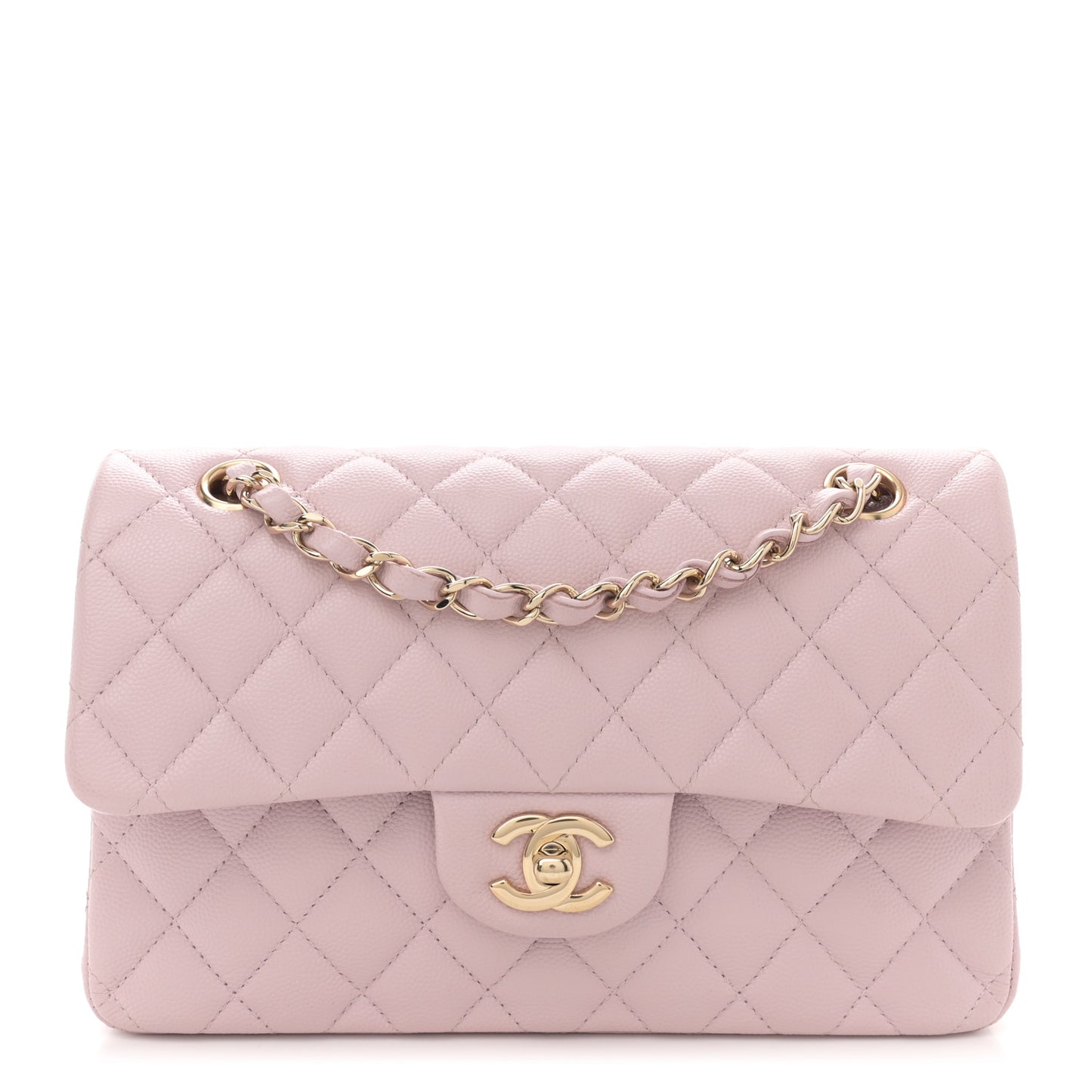 Caviar Quilted Small Double Flap Light Pink