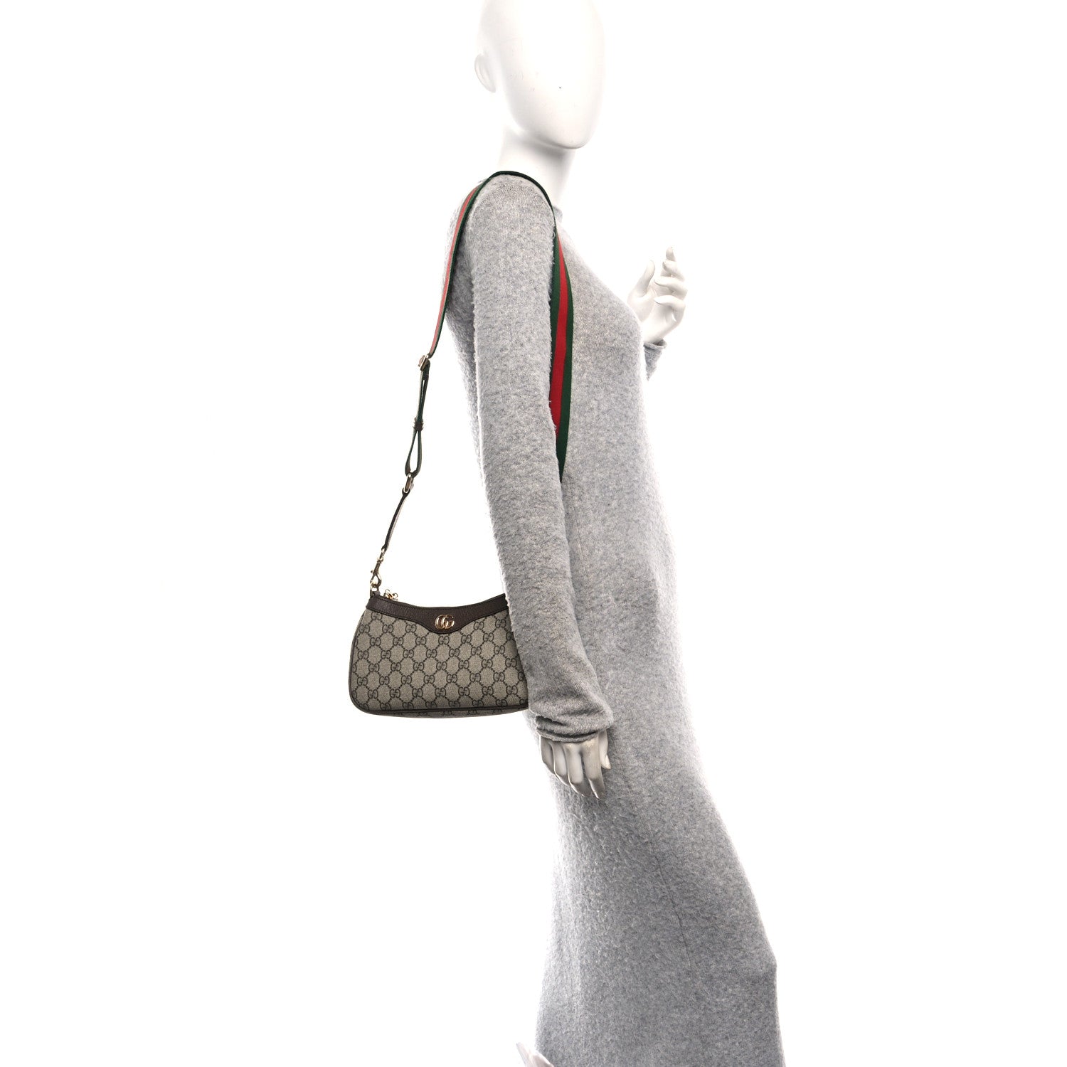 Gucci GG Supreme Monogram Textured Dollar Calfskin Web Small Ophidia GG Handbag Beige Ebony New Acero 2 of 11