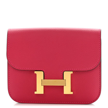 Hermes Evercolor Verso Constance Slim Wallet Framboise Rouge Sellier 1 of 10