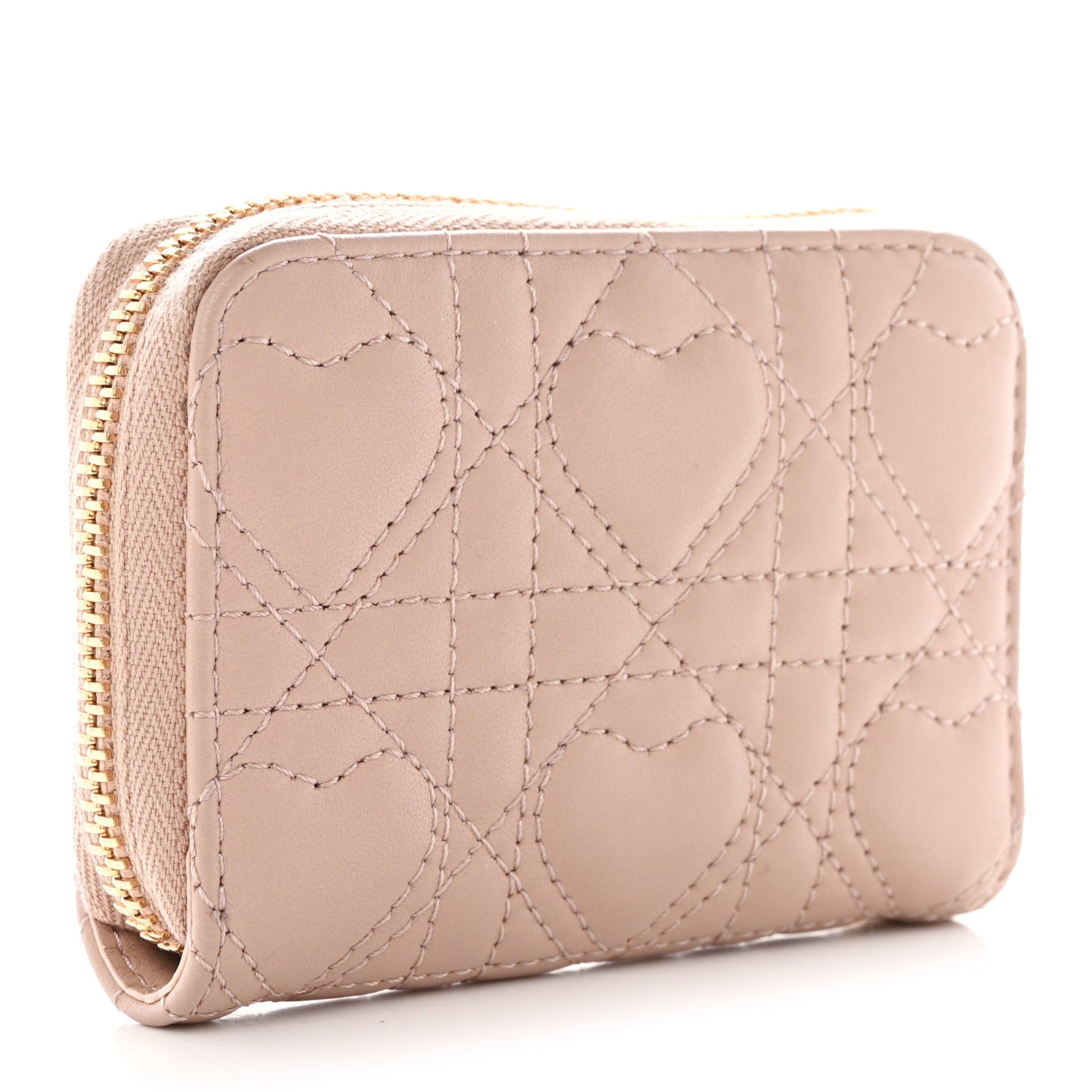 Christian Dior Lambskin Cannage Dioramour Small Lady Dior Voyageur Coin Purse Wallet Pink 3 of 9