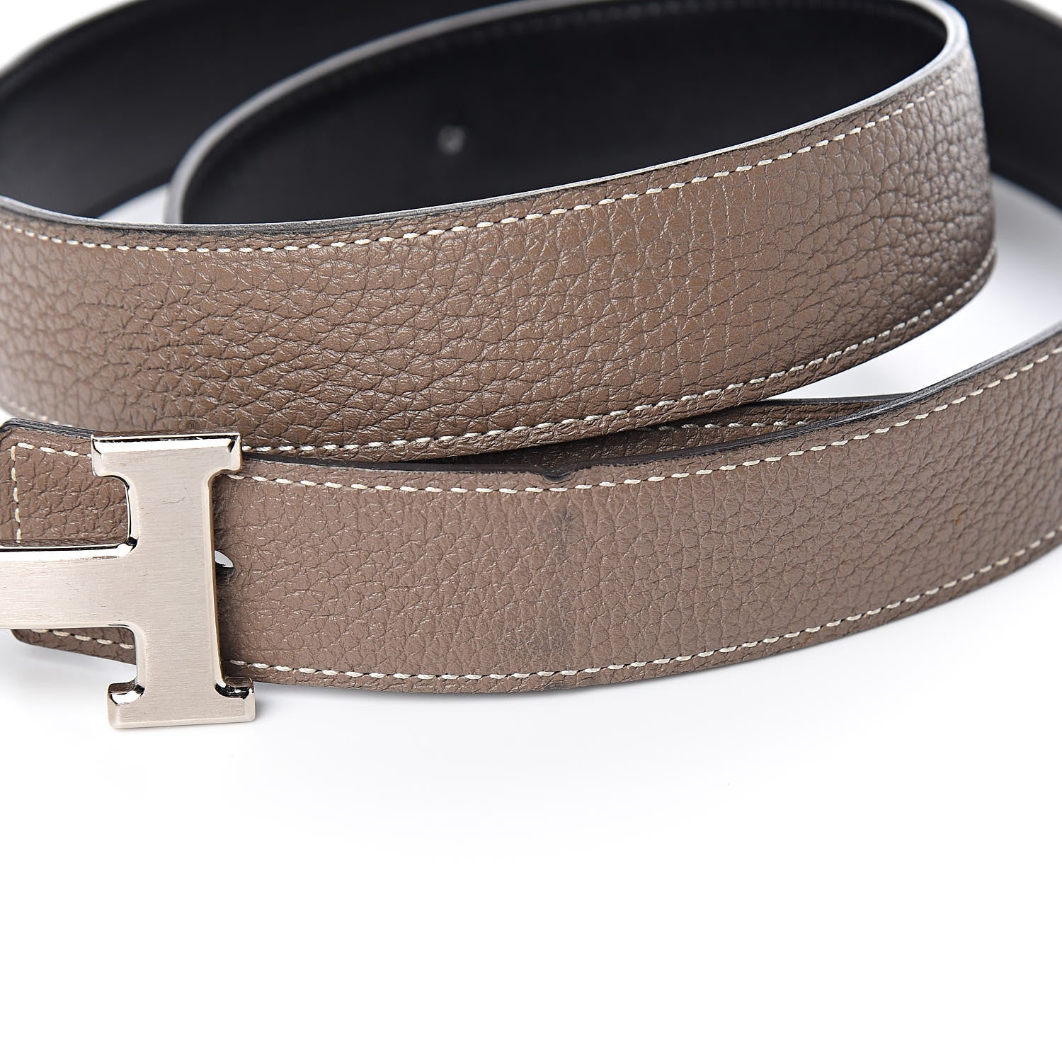 Hermes Box Togo 32mm H Belt 85 Black Etoupe 8 of 10