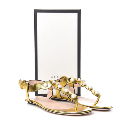 Gucci Metallic Nappa Willow Pearl Thong Sandals 40 Gold 10 of 10