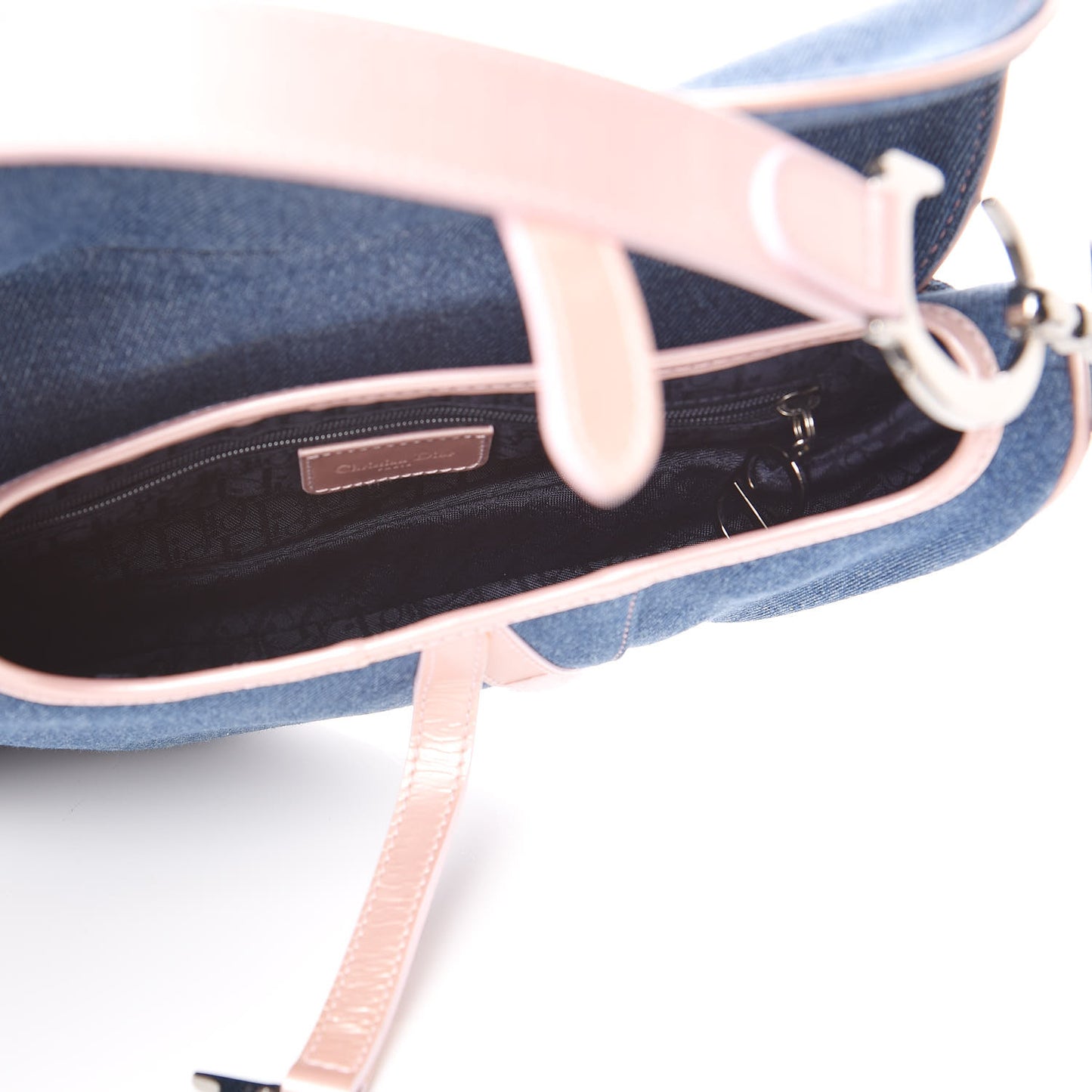 Patent Denim Jeans Saddle Bag Blue Pink