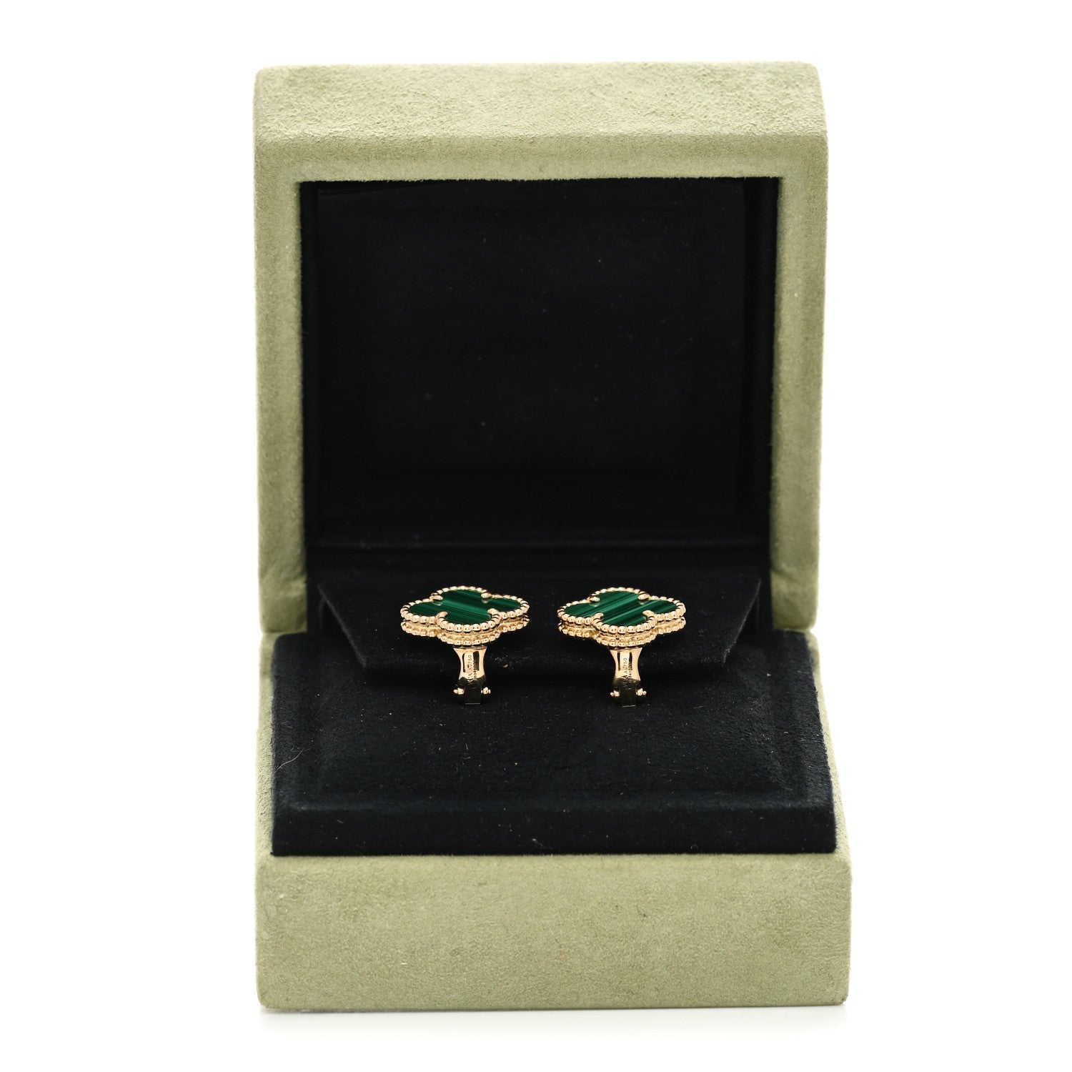 Van Cleef & Arpels 18K Yellow Gold Malachite Vintage Alhambra Earrings 5 of 5