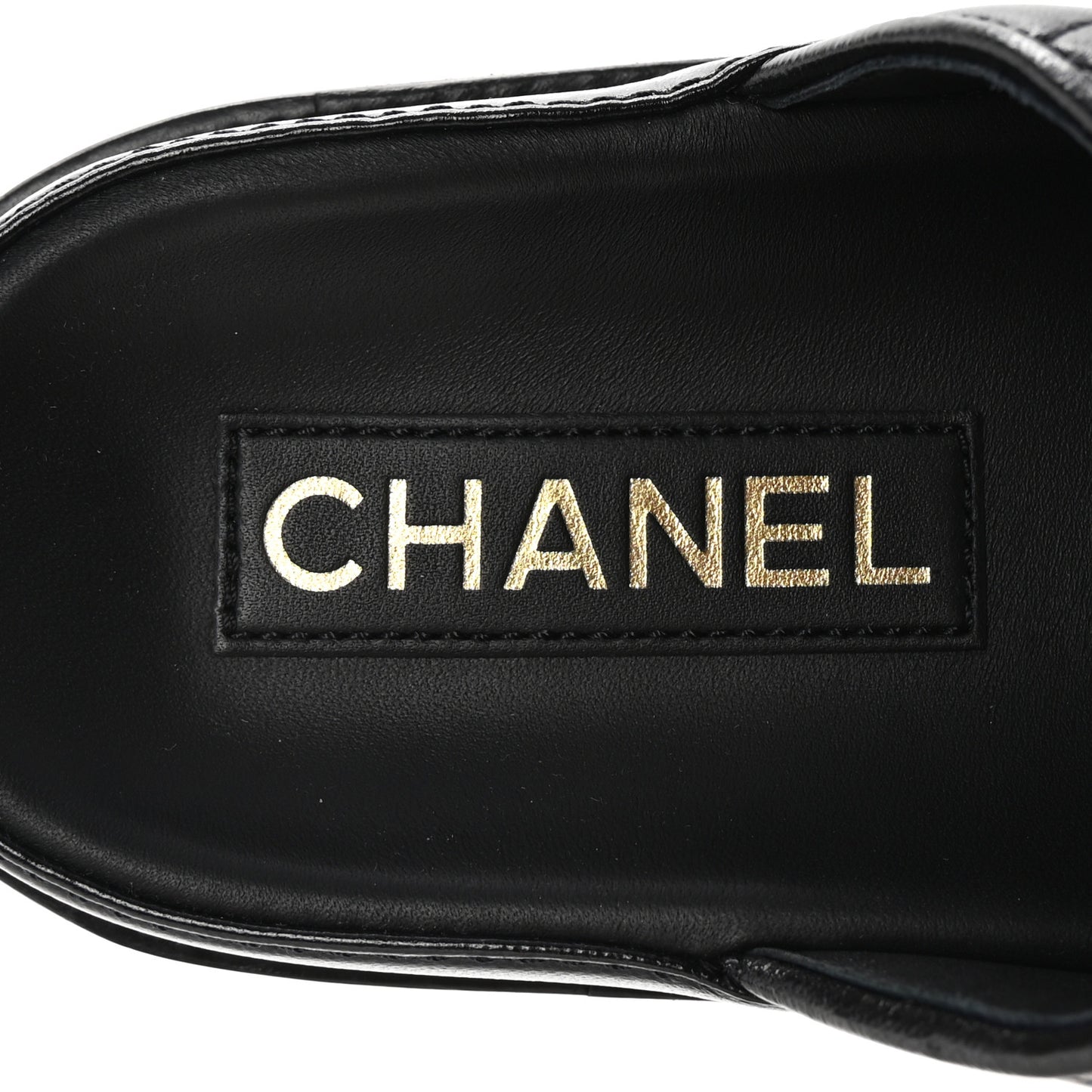 Lambskin Quilted Velcro Dad Chain CC Slide Sandals 37.5 Black