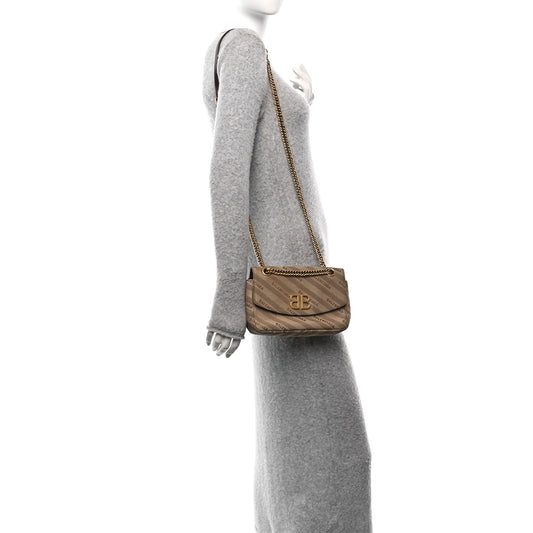 Jacquard Logo Matelasse S BB Round Shoulder Bag Beige Brown