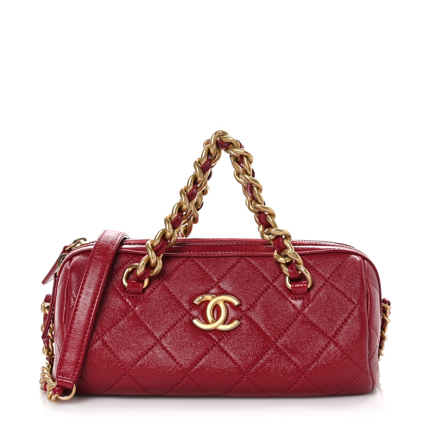 Shiny Lambskin Quilted Small Fashion Therapy Bowling Bag Rose