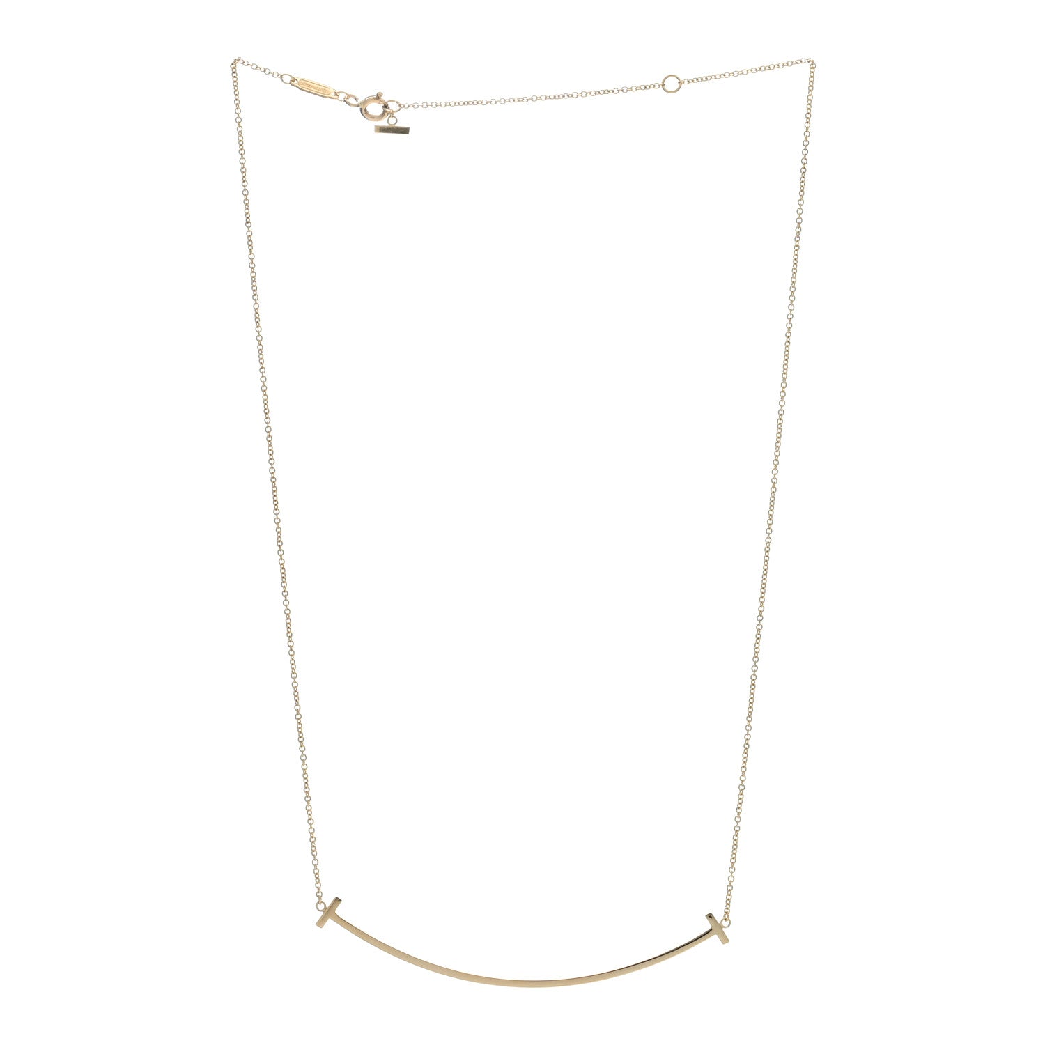 Tiffany 18K Yellow Gold Large T Smile Pendant Necklace 3 of 5