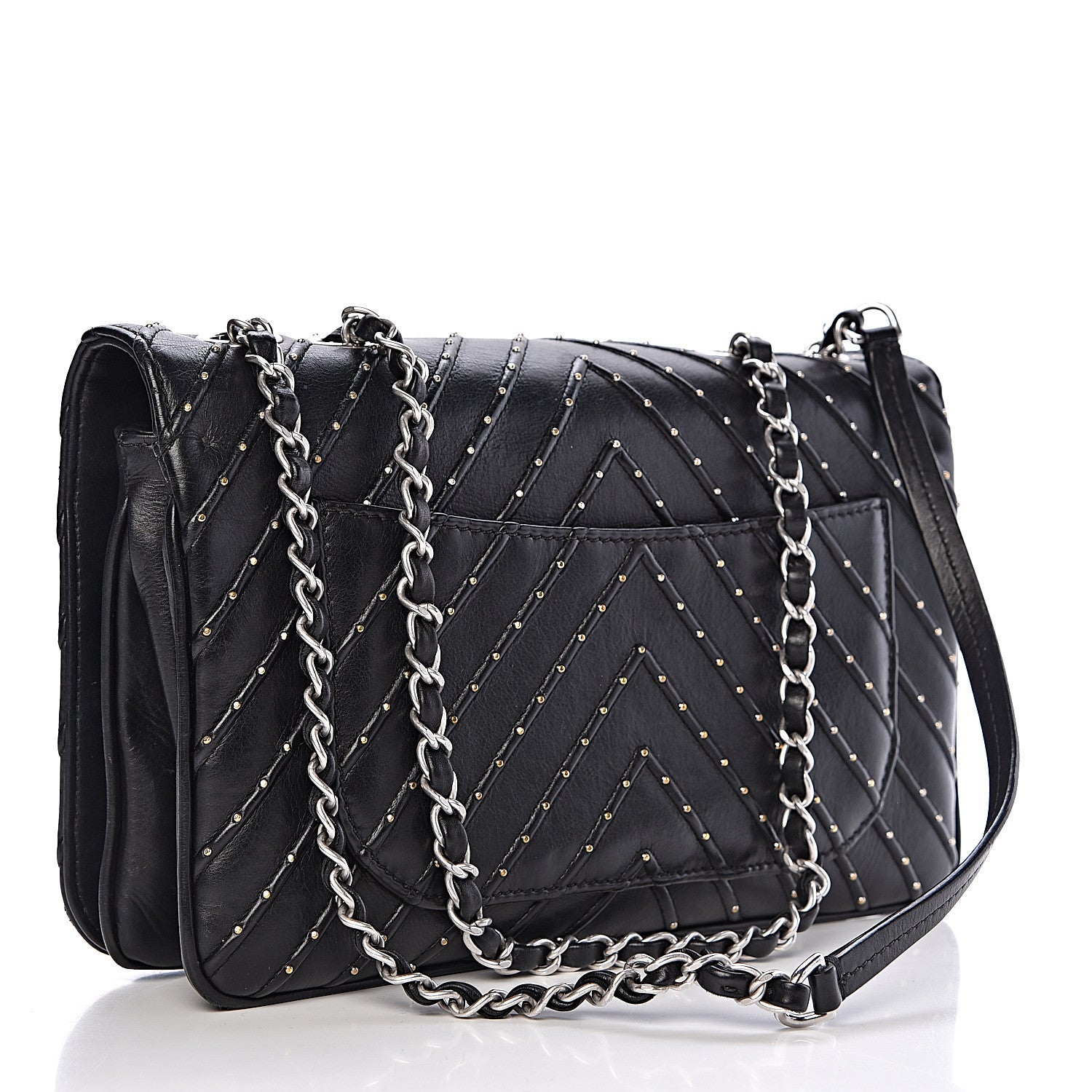 Chanel Calfskin Studded Chevron Quilted Flap Black 3 of 12