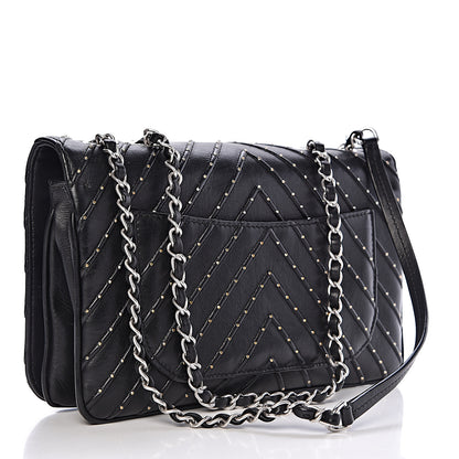 Chanel Calfskin Studded Chevron Quilted Flap Black 3 of 12