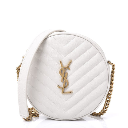 Saint Laurent Grain De Poudre Matelasse Chevron Quilted Round Vinyle Camera Bag White 1 of 9
