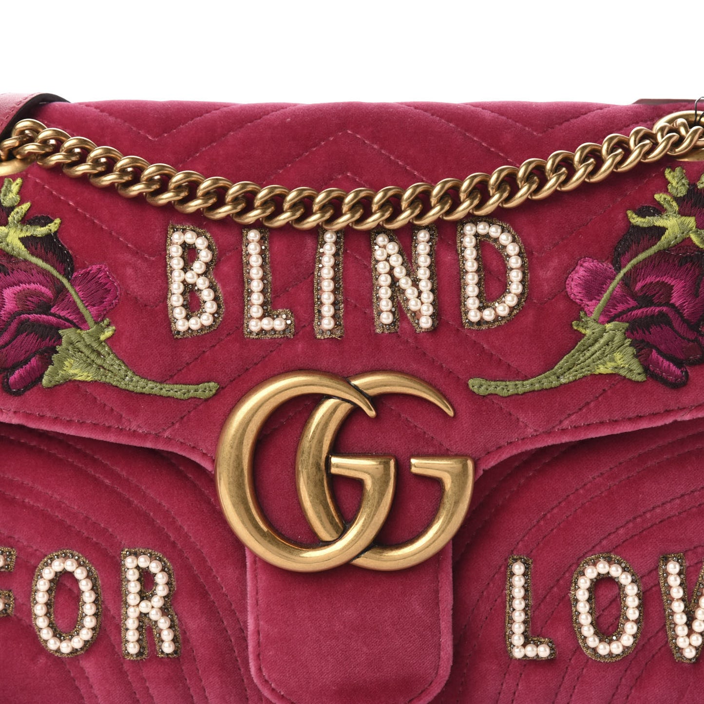 Velvet Matelasse Blind for Love Embroidered Medium GG Marmont Shoulder Bag Light Raspberry Rose Multicolor