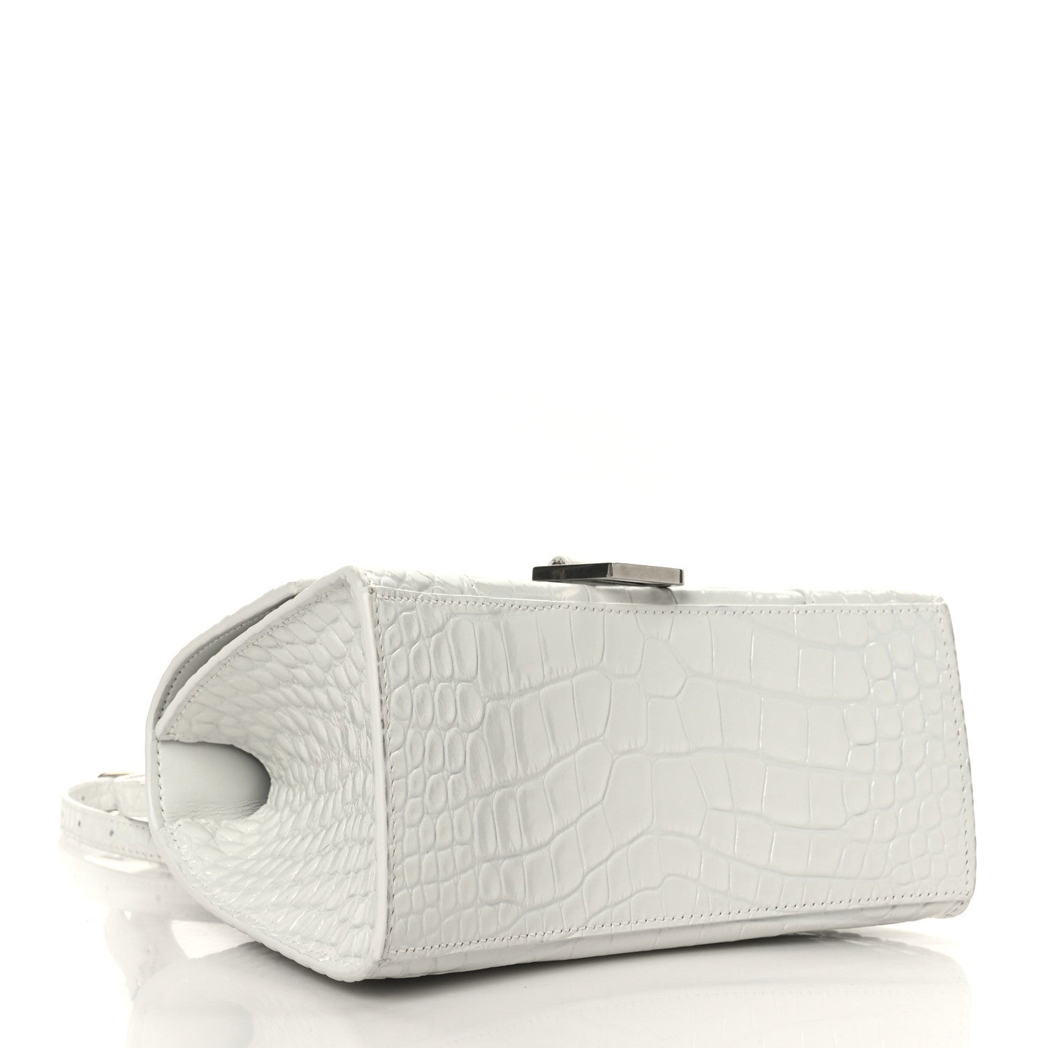 Balenciaga Calfskin Crocodile Embossed Small Hourglass Top Handle Bag White 4 of 9