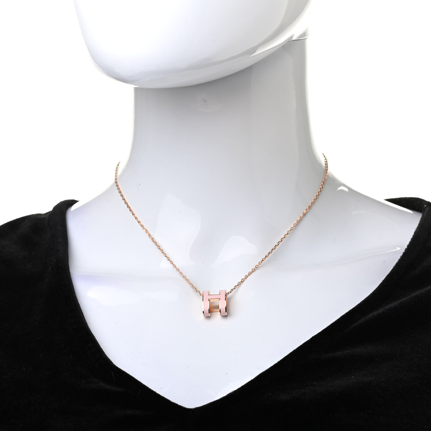 Hermes Lacquered Rose Gold Pop H Pendant Necklace Rose Dragee 2 of 5