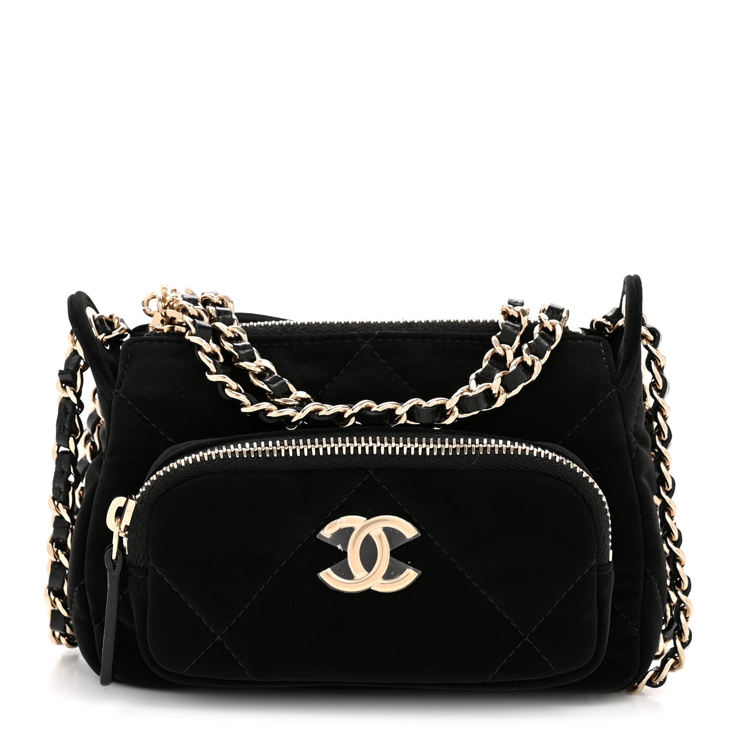 Chanel Velvet Effect Nylon Shiny Crumpled Calfskin Mini Quilted Chanel 25 Clutch With Chain Black 1 of 14