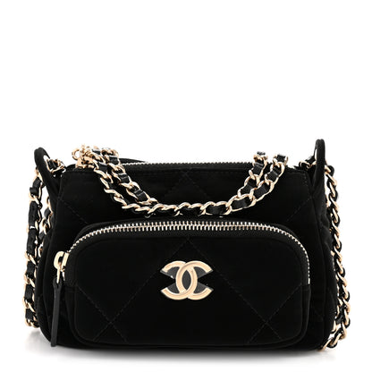 Chanel Velvet Effect Nylon Shiny Crumpled Calfskin Mini Quilted Chanel 25 Clutch With Chain Black 1 of 14