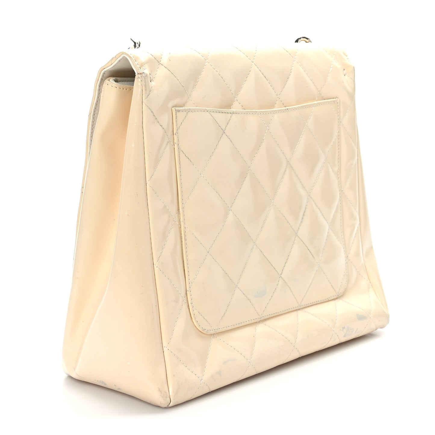 Patent Quilted Flap Bag White