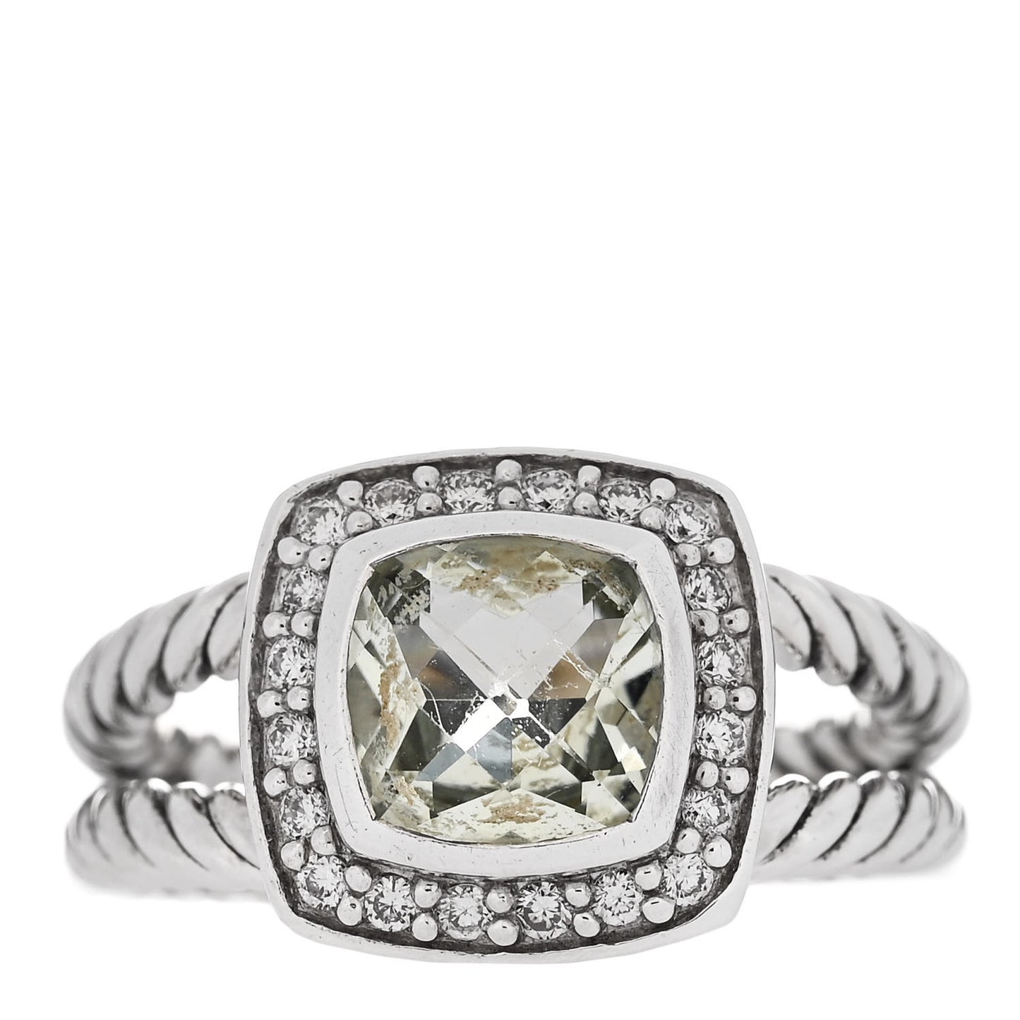 Sterling Silver Diamond Prasiolite 7mm Petite Albion Ring 50 5.5