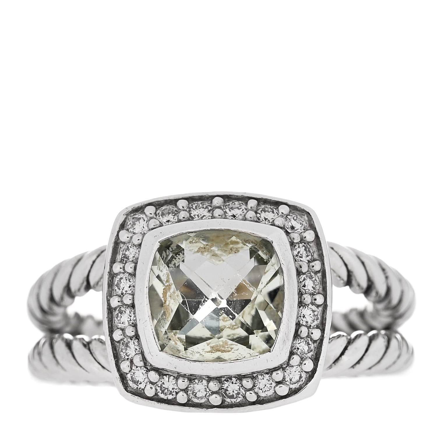 David Yurman Sterling Silver Diamond Prasiolite 7mm Petite Albion Ring 50 5.5 1 of 5