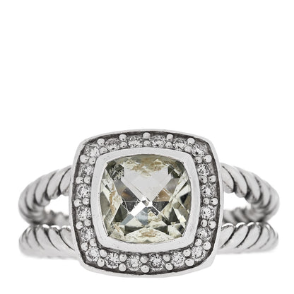 David Yurman Sterling Silver Diamond Prasiolite 7mm Petite Albion Ring 50 5.5 1 of 5